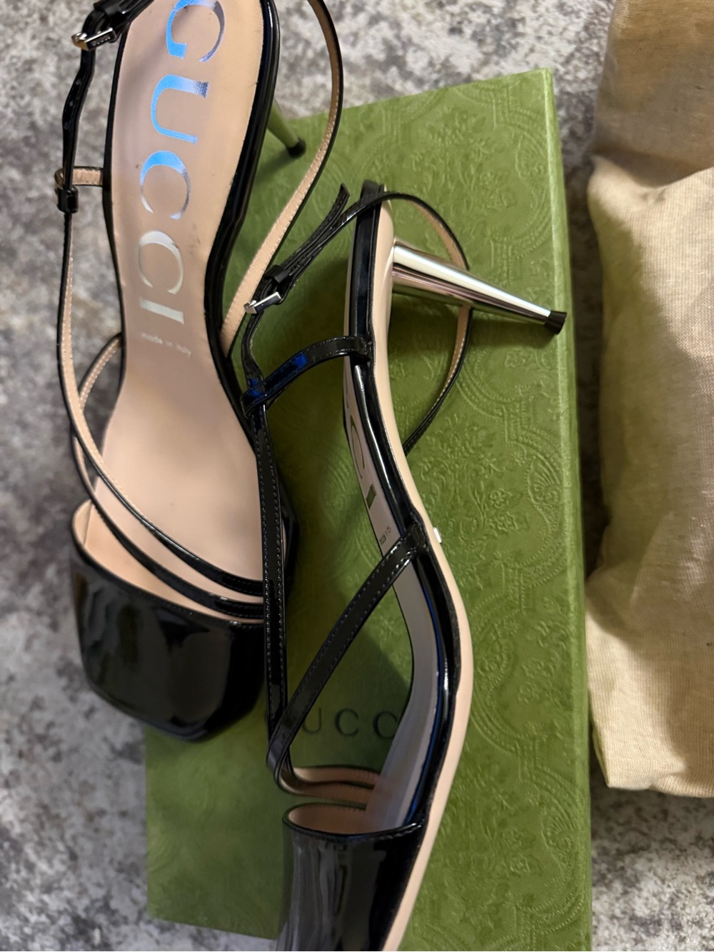 NWT Trendy GUCCI Vitello Vernice Black Patent Leather Slingback Heel size 40.5 - Picture 6 of 10